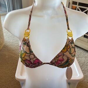 Anemone Pink and Yellow Floral Bikini Top